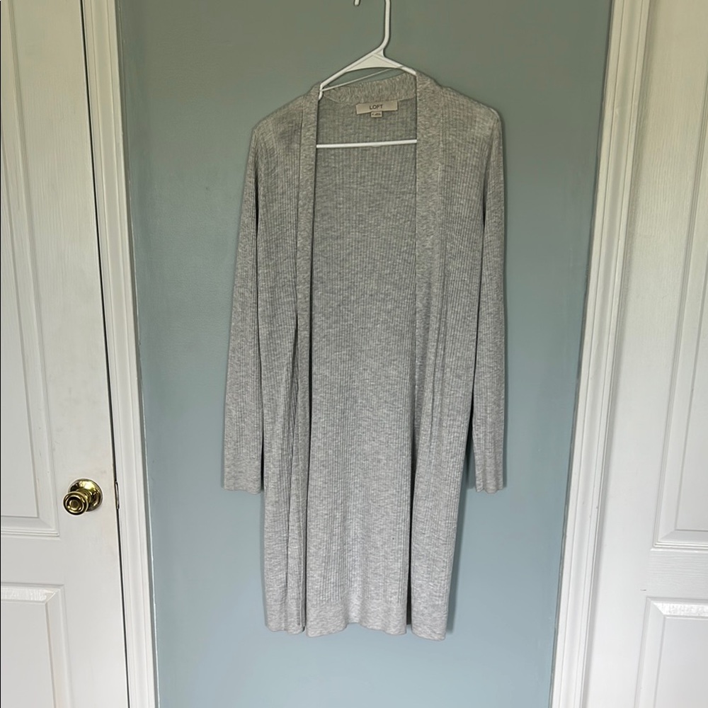 LOFT Gray Open Front Cardigan